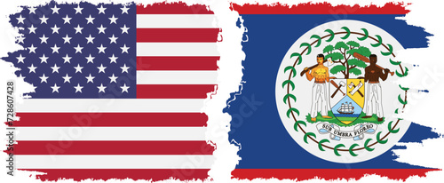 Belize and USA grunge flags connection vector