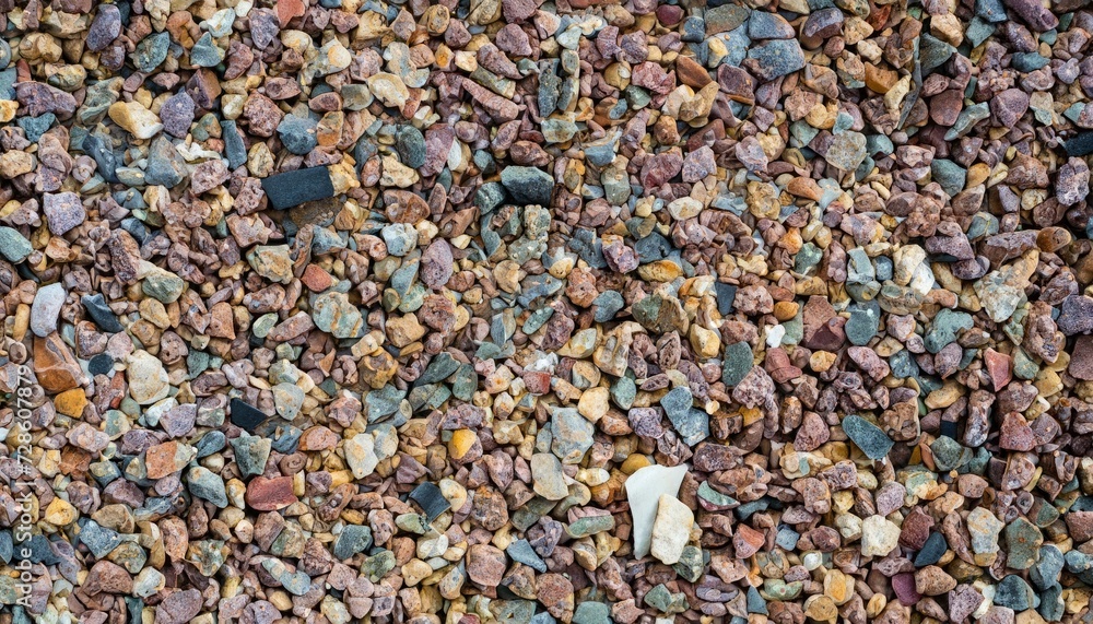 Downward view of multi-color crushed stone gravel, and pebbles Downward view of multi-color crushed stone gravel, and pebbles