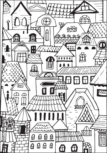 pattern townhouses cottages, European houses in cartoon style. Old city. Vector illustration