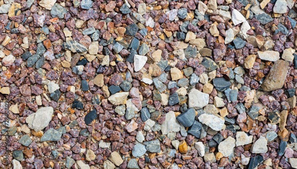 Downward view of multi-color crushed stone gravel, and pebbles Downward view of multi-color crushed stone gravel, and pebbles