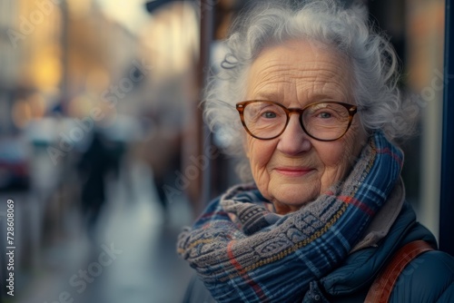 Photo of an Old Woman Wearing Glasses and a Scarf