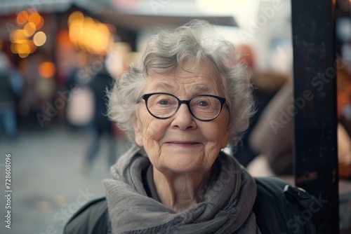 Smiling Older Woman Wearing Glasses and a Scarf