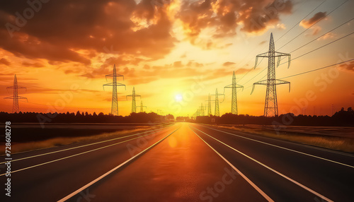 Power lines by the road at sunset © terra.incognita