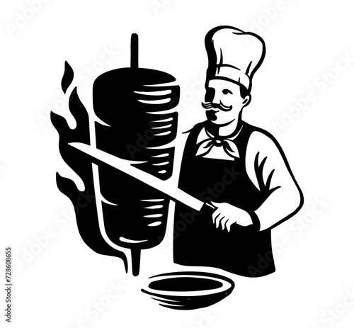 doner kebap man logo. fast food street chef