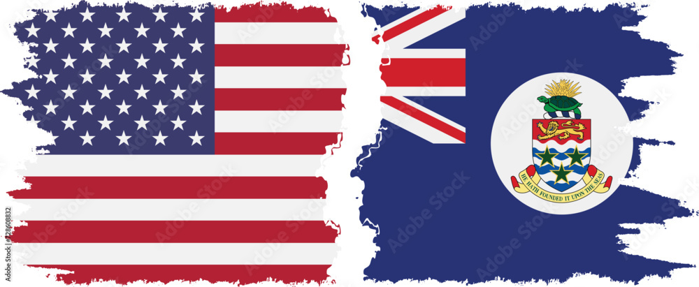 Cayman Islands and USA grunge flags connection vector Cayman Islands and USA grunge flags connection vector