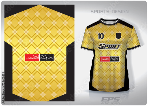 Vector sports shirt background image.gold square print pattern design, illustration, textile background for sports t-shirt, football jersey shirt.eps