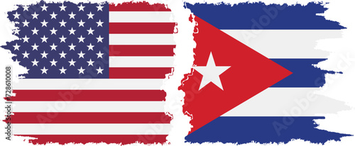 Cuba and USA grunge flags connection vector