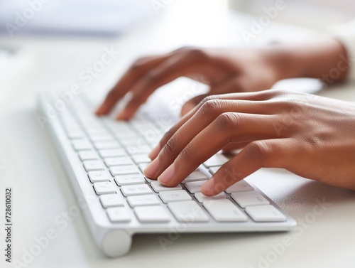 Close-up of a person s hands typing on a sleek wireless keyboard