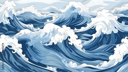 Seamless pattern background of beautiful blue ocean waves