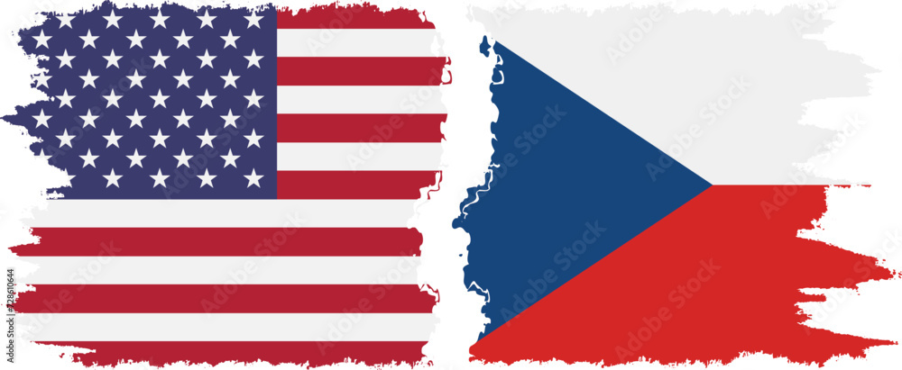 Czech and USA grunge flags connection vector Czech and USA grunge flags connection vector