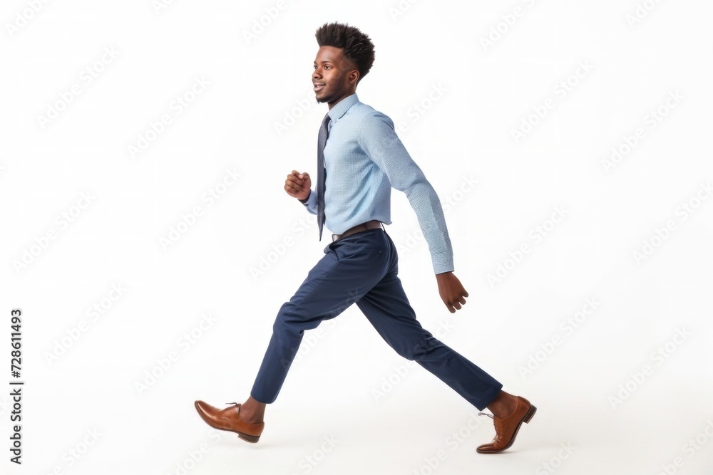 Man in Blue Shirt and Tie Running