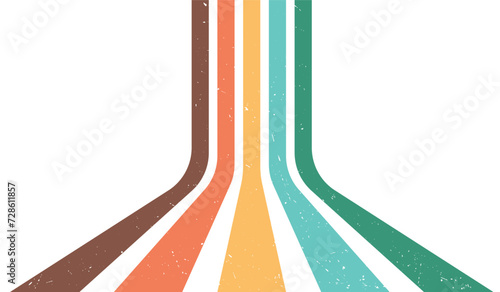 Retro 70s perspective lines background. Vintage colorful stripes, backdrop and wallpaper. Vector illustration.