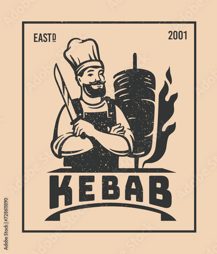 doner kebap man logo emblem. fast food street chef
