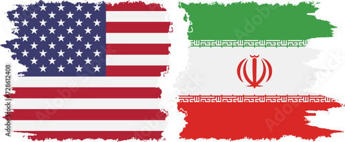 Iran and USA grunge flags connection vector photo
