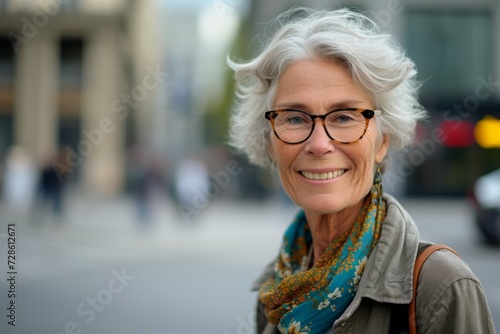 Woman Wearing Glasses and Scarf on City Street