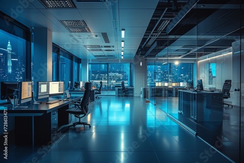 Empty Office With Night View of City