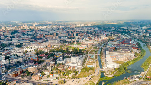 Tula, Russia. Tula Kremlin, Kazanskaya embankment. General panorama of the city from the air, Aerial View