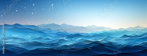 wide mountain range background banner image with blue color abstract waves 