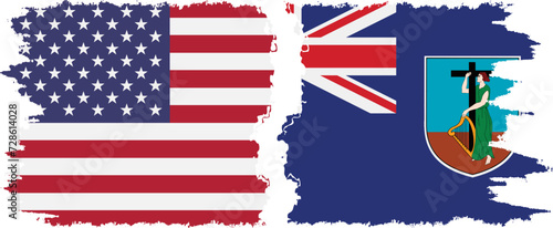 Montserrat and USA grunge flags connection vector photo