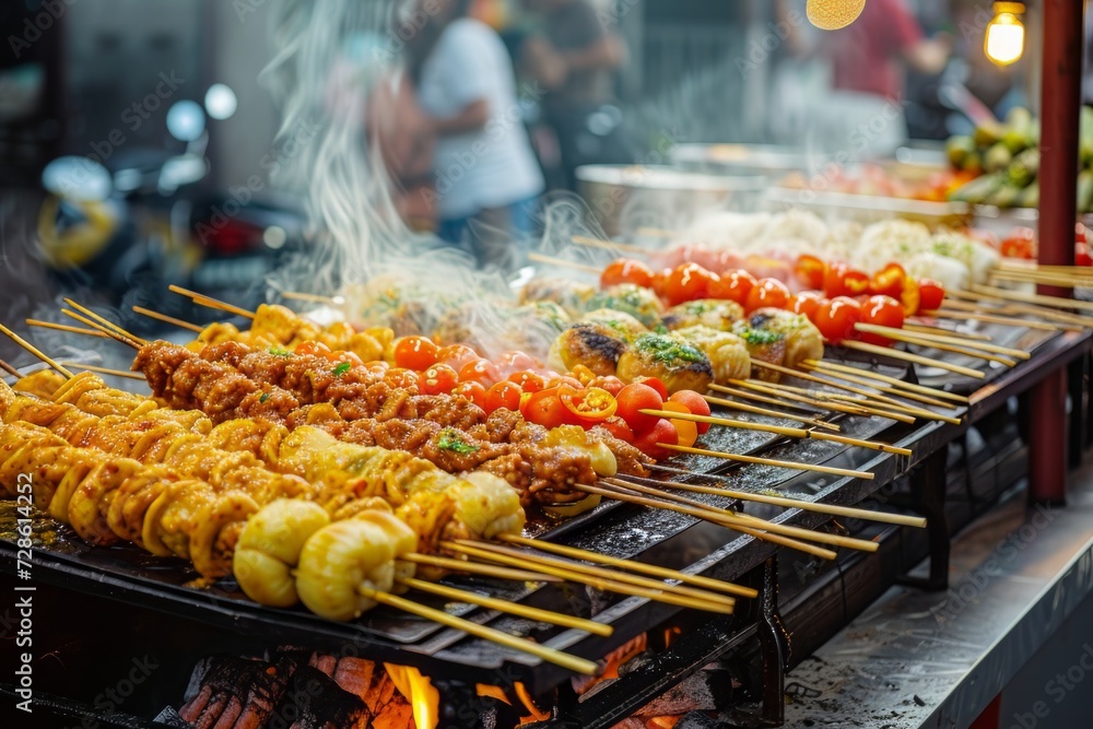 Skewers of Food on a Grill