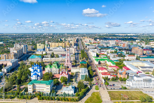 Tambov, Russia. Panorama of the city from the air in summer. Clear weather with clouds. Aerial view © nikitamaykov