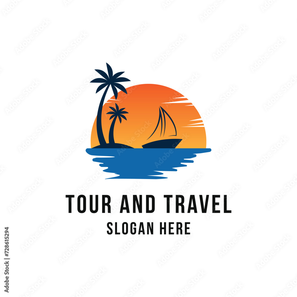 Tour and travel with yacht logo design concept idea
