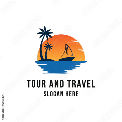 Tour and travel with yacht logo design concept idea