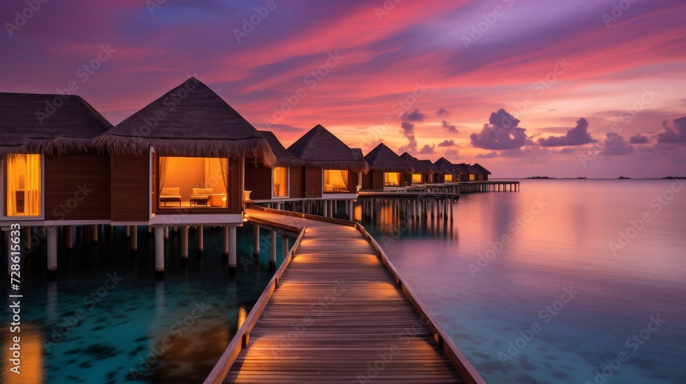 tropical paradise Maldives, resort Hotel, sunset