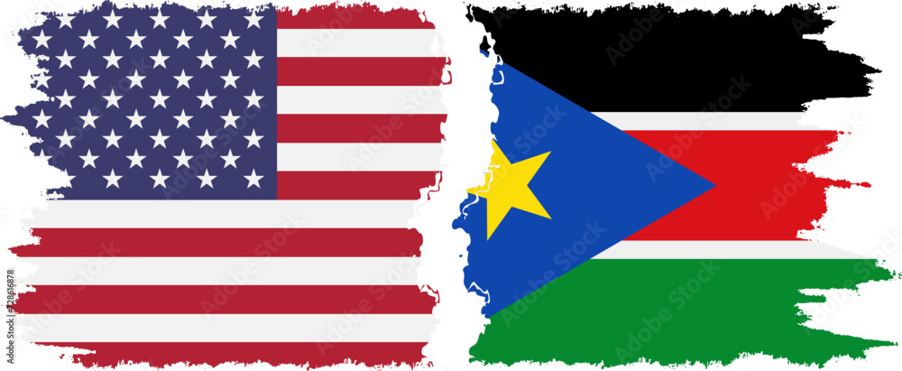 South Sudan and USA grunge flags connection vector South Sudan and USA grunge flags connection vector