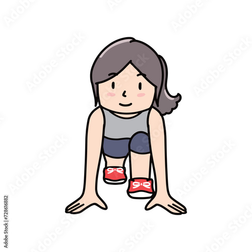 スタートラインでスタンバイする女の子のイラスト