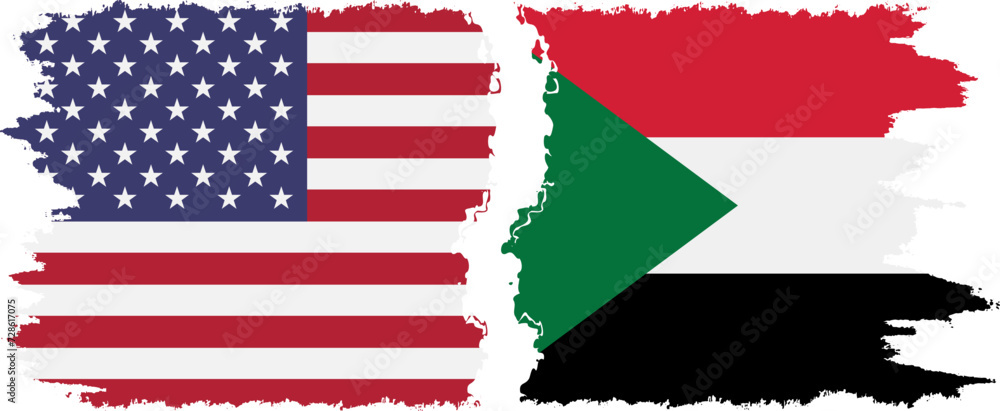 Sudan and USA grunge flags connection vector Sudan and USA grunge flags connection vector