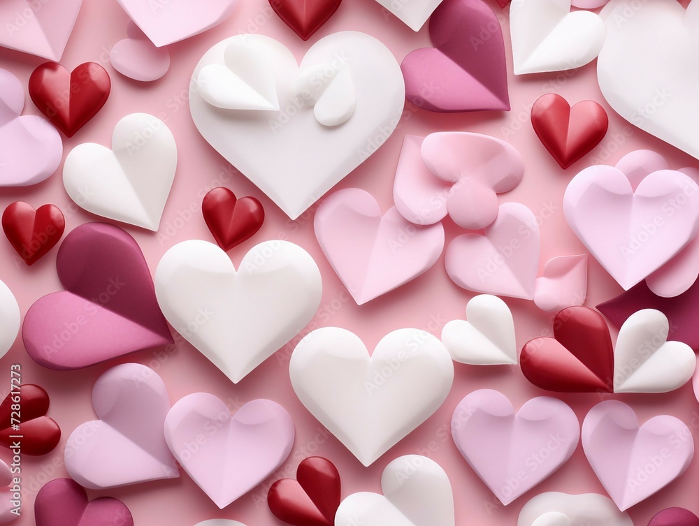 Valentine's day background with paper hearts. 3d rendering