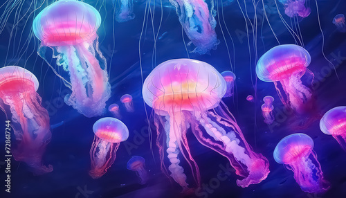 Poisonous jellyfish flock in the water