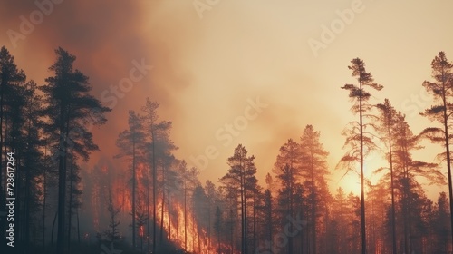 Canvas Print Witness the terrifying power of a forest fire as it consumes everything in its path, leaving destruction in its wake