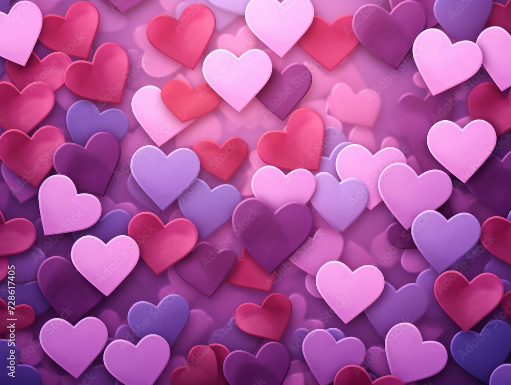 Valentine's day background with pink and purple hearts. 3d rendering