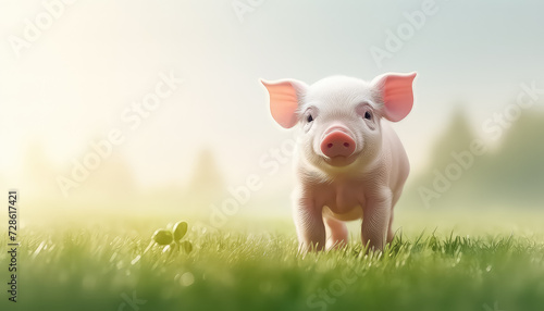 Little piglet in free range on an eco farm