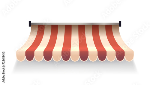 Striped Store Awning Tent Features Vibrant, Alternating Colored Stripes. 3d Vector Rectangular Canopy Providing Shade