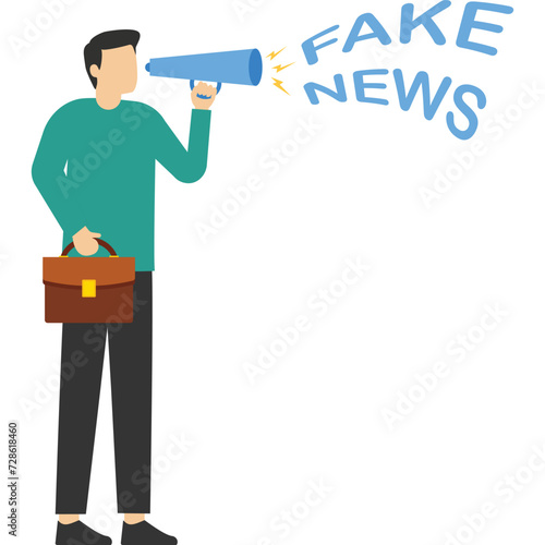 concept of Fake news or misleading information that people share on social media and internet, businessman holding megaphone talking or telling fake news.