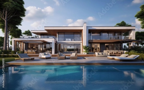 Design house - modern villa with open living room and private bedroom wing. Large terrace with privacy thanks to the house, swimming pool © KBL Sungkid