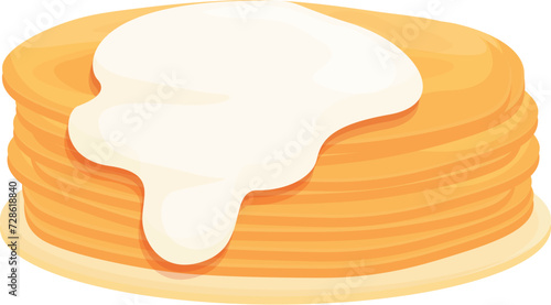 Milk cream pancakes icon cartoon vector. Cute stack menu. Breakfast happy