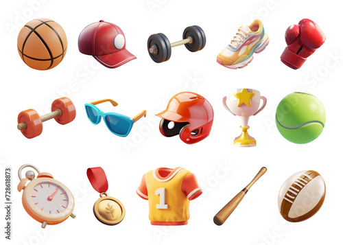 Collection of 3d sport icon.  AI Generative.