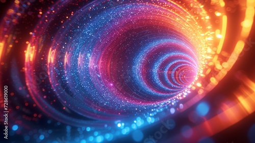 Glowing neon circles in a hypnotic spiral, evoking a sense of cosmic wonder