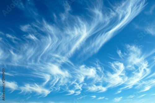 A surreal sky with wispy clouds forming abstract and wavy shapes