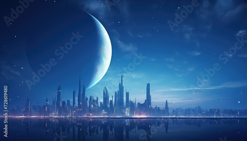 Night city and moon fantastic landscape © terra.incognita