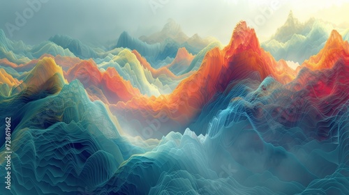 Digital soundwaves interwoven with surreal landscapes, merging music and art photo
