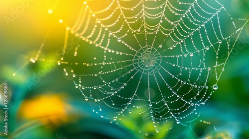 Sparkling dewdrops on a spider's web, a masterpiece of nature's jewelry