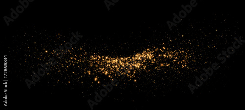 Dust sparks and golden stars shine with special light. Vector sparks on black background. Christmas light effect. Sparkling magic dust particles.	