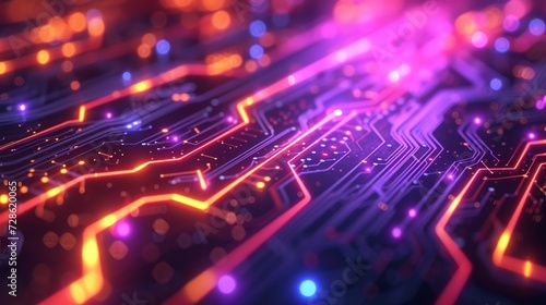 Vibrant neon circuitry lines, illuminating the digital pathways of innovation