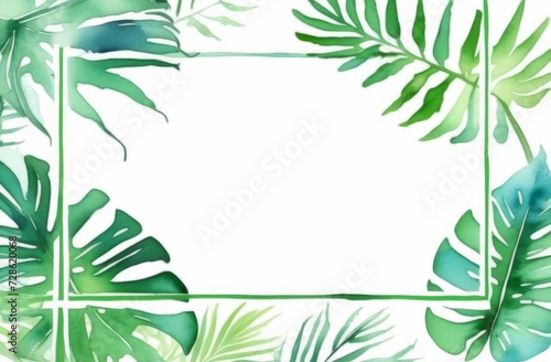 Tropical leaves with frame for text on white background