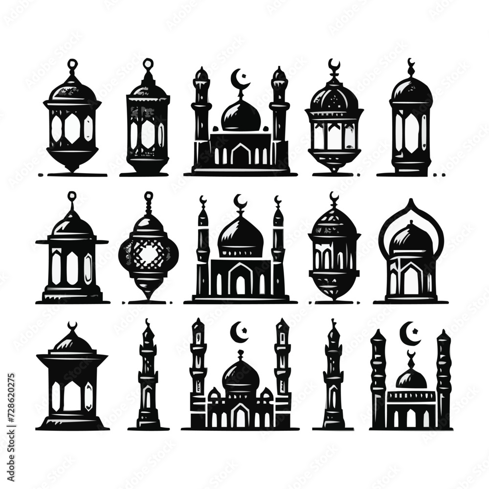 set of silhouettes of landmarks